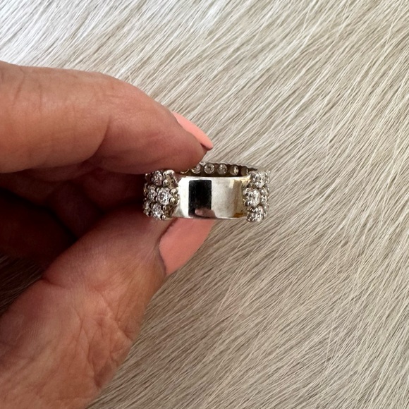 Solid 14k white gold DN 3-row round cut lab created diamond half eternity band - Picture 3 of 14